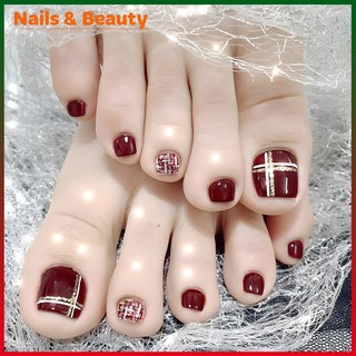 Móng chân giả, nail chân, móng chân giả đính đá, móng chân giả ngắn, 24 móng chân giả kèm keo jjp187