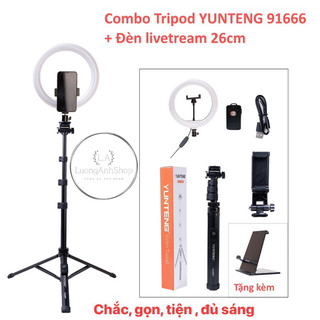 combo tripod yunteng 91666 kèm đèn 26cm hỗ trợ ánh sáng