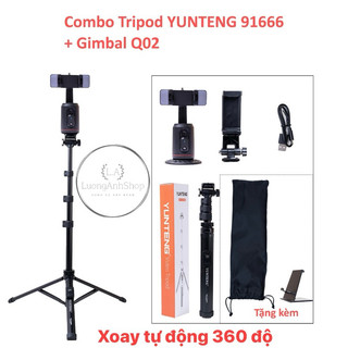 Combo tripod yunteng 91666 kèm gimbal Q02 xoay tự động 360 độ tặng 2 đèn