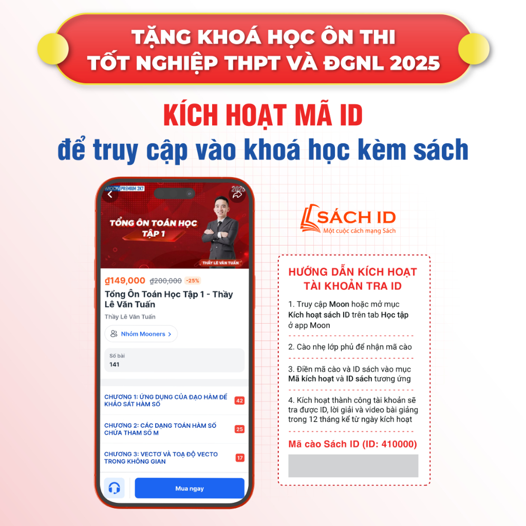 Sách Tổng ôn toán học lớp 12 tập 1 & 2 ôn thi thpt quốc gia, đánh giá năng lực cho 2k8 Moonbook | BigBuy360 - bigbuy360.vn