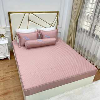 Bộ Ga Gối Phi Lụa Trần Trám Bọc Chun Cao Cấp ( Ga + 2 Vỏ Gối Đầu )