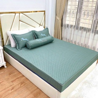 Bộ Ga Gối Phi Lụa Trần Trám Bọc Chun Cao Cấp ( Ga + 2 Vỏ Gối Đầu )