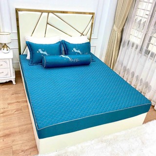 Bộ Ga Gối Phi Lụa Trần Trám Bọc Chun Cao Cấp ( Ga + 2 Vỏ Gối Đầu )