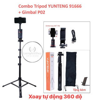 combo tripod yungteng 91666 kèm gimbal p02 tặng 2 đèn