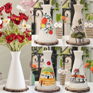 Bình hoa gốm sứ Bát Tràng dáng bó mạ cao 27 cm vẽ thủ công decor trang trí phong cách vintage đẹp