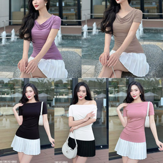 Gap0188 Áo thun cotton cổ thuyền xếp ly eo vnxk cho nữ