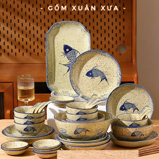 Bộ Bát Đĩa men tiêu Gốm Xuân Xưa, bát ăn cơm, chén sứ, bộ chén bát, bát sứ, bộ chén dĩa sứ, bát gốm,chén ăn cơm ,bát gốm