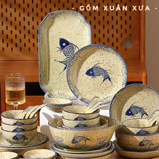 Bán Lẻ Bộ bát đĩa gốm sứ men tiêu Gốm Xuân Xưa , Bát ăn cơm, chén sứ, bộ chén dĩa, bát đĩa, bộ bát đĩa