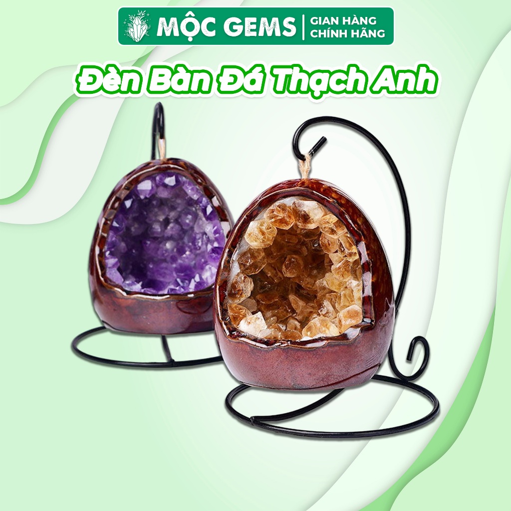 Đèn Bàn Mộc Gems Đá Thạch Anh Hình Quả Trứng Dùng Trang Trí Bàn Làm Việc, Phòng Ngủ