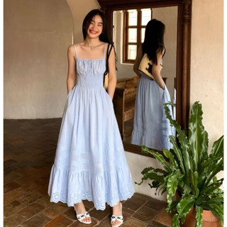 Đầm Maxi 2 Dây Đi Biển Bo Chun Thân Phối Thô Boi Đục Lỗ Sang Chảnh, Váy Maxi Dáng Dài Viền Ren Cao Cấp Có Sẵn Lekemqc