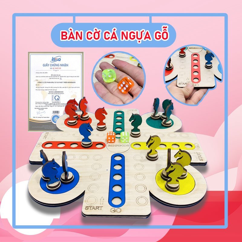 Bộ Cờ Đua Ngựa, Cờ Cá Ngựa Bằng Gỗ Bạch Dương Phiên Bản Mới Cải Tiến Benrikids, Board Game Gia Đình 