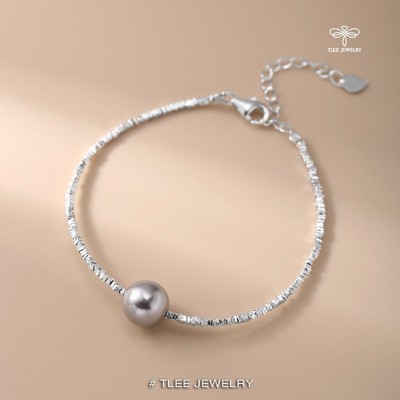 Lắc tay bạc nữ TLEE hạt vụn mix trai nuôi nước ngọt màu xám TLEE JEWELRY LT0264