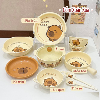 Bộ bát Capybara Gốm Xuân Xưa, bộ chén dĩa, bát ăn cơm, bát sứ cute, bát capybara, chén sứ, bát đĩa sứ, bát đĩa