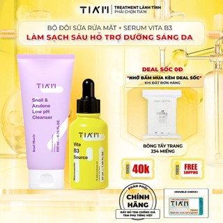 Bộ Đôi Làm Sạch Sâu, Dưỡng Sáng, Phục Hồi Da SRM Snail 200ml, Serum Niacinamide 10% Tia'm Vita B3 Source 40ml