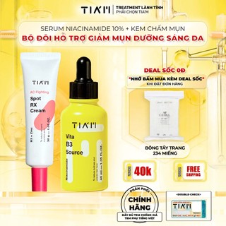 Bộ Đôi Giảm Mụn, Dưỡng Sáng, Phục Hồi Da Serum Niacinamide 10%, Kem Chấm Mụn Tia'm AC Fighting Cream 30m