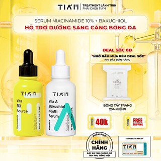 Bộ Đôi Dưỡng Trắng, Căng Bóng Da, Chống Lão Hoá Serum Niacinamide 10%, Serum Tia'm Bakuchiol 40ml