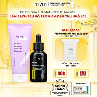 Bộ Đôi Làm Sạch Sâu, Kiềm Dầu, Ngăn Mụn SRM Snail 200ml, Niacinamide 20% Tia'm Pore Minimizing 21 Serum 40ml
