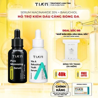Bộ Đôi Kiềm Soát Dầu, Căng Bóng Da, Thu Nhỏ LCL Serum Niacinamide 20%, ZinC 1% 40ml, Serum Bakuchiol 40ml