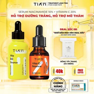 Bộ Đôi Dưỡng Trắng Da Ngày Đêm Serum Niacinamide 10% + Vitamin C 20% Tia'm Vita C Source 15ml