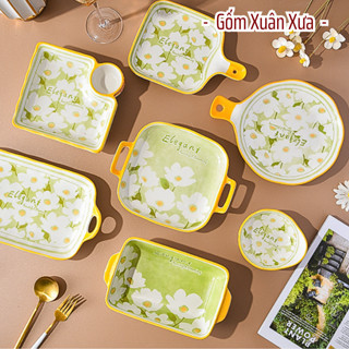 Chọn lẻ Bộ Bát Đĩa Cúc Trắng Gốm Xuân Xưa, chén dĩa sứ, bộ chén sứ hoa cúc, bộ bát ăn cơm, chén sứ