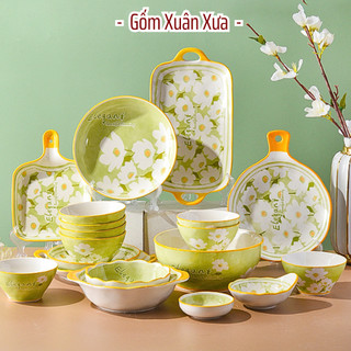 Bộ Bát Đĩa Cúc Trắng Gốm Xuân Xưa, Bát, Bát ăn cơm, bát tô, chén sứ, bộ chén dĩa, chén ăn cơm, tô sứ