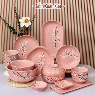  Bán lẻ Bộ Bát Đĩa Hoa Đào Gốm Xuân Xưa  Bát Bát ăn cơm bát tô chén sứ bộ chén dĩa chén ăn cơm 