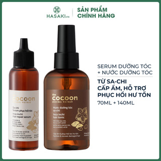 Combo cocoon serum dưỡng tóc + nước dưỡng tóc sa-chi cấp ẩm, hỗ trợ phục hồi hư tổn 70ml +140ml hasaki chính hãng