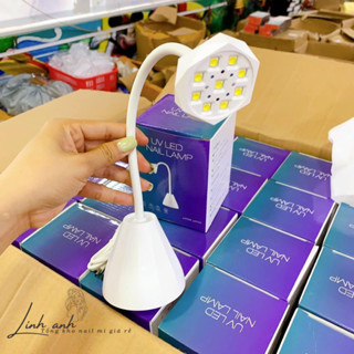 [Sale] Đèn Hơ Gel Mini Tích Điện - đèn hơ cảm ứng 9 bóng công suất lớn, Đèn led kim cương xoay 360 độ chân đứng