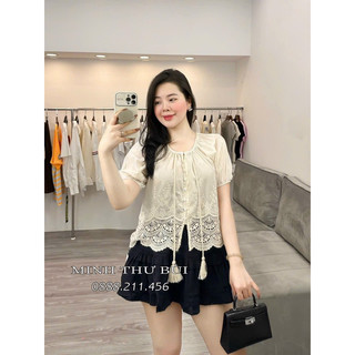 Hàng qc - áo thô boi thêu hoa nhí phối ren dây tết