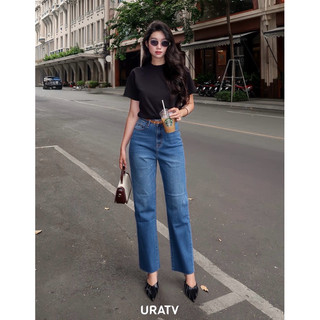 Quần jean nữ ống đứng basic trơn line cắt URATV