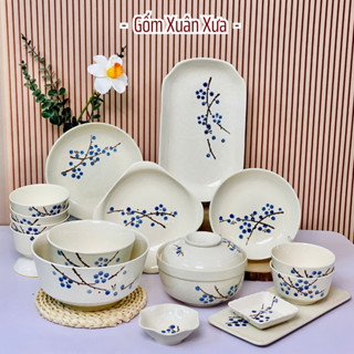  Bán lẻ Bộ Bát Đĩa Hoa Xanh Gốm Xuân Xưa Bát Bát ăn cơm bát tô chén sứ bộ chén dĩa chén cơm 