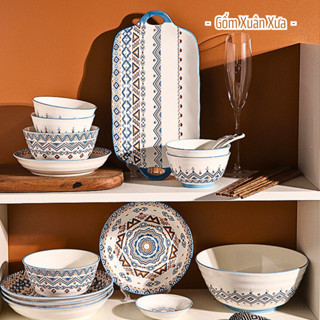Bán lẻ Bộ Bát Đĩa Họa Tiết Thổ Cẩm Gốm Xuân Xưa, Bát, Bát ăn cơm, bát tô, chén sứ, bộ chén dĩa, chén