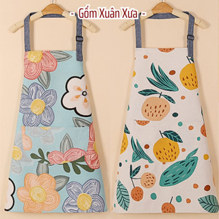 Tạp dề nấu ăn nhà bếp vải canvas họa tiết vintage của Gốm Xuân Xưa