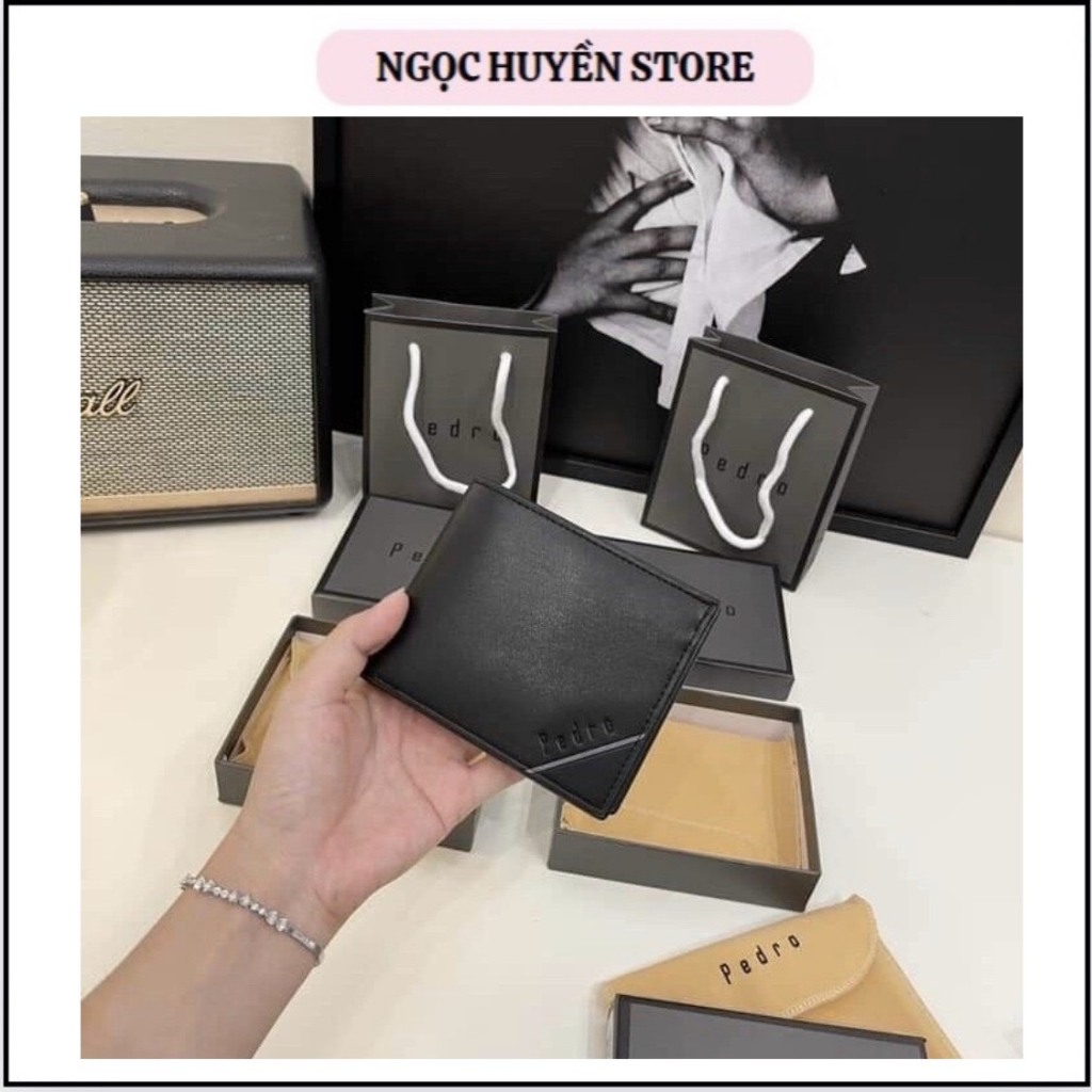 Ví Da Nam Pedro ⚡𝙈𝙖̂̃𝙪 𝙢𝙤̛́𝙞⚡ Ví Nam - Bóp Da Dáng Ngang Cao Cấp, Lịch Sự, Tặng Hộp+ Túi Giấy Hãng L