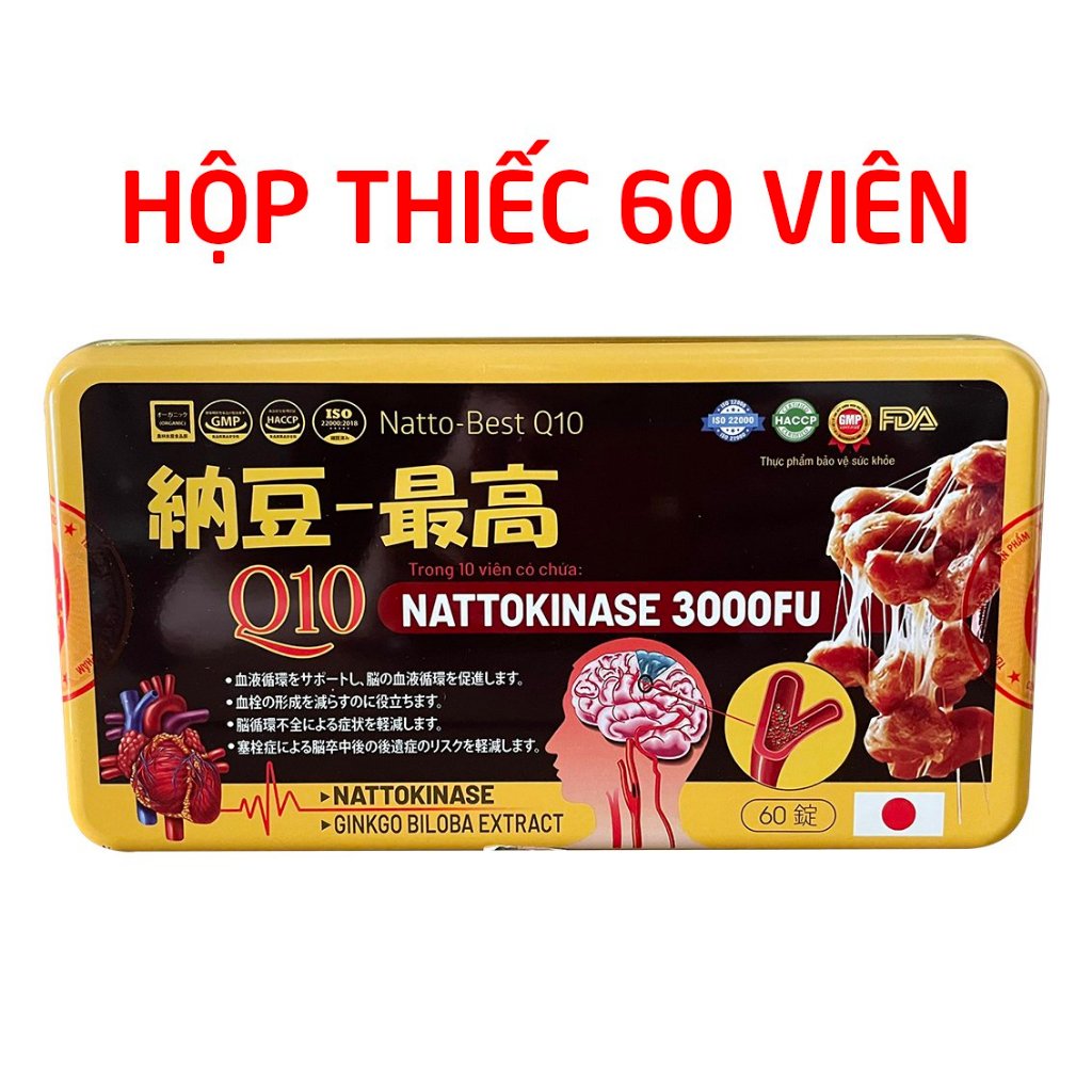 Viên uống bổ não Nattokinase (hộp thiếc) ginkgo biloba giúp hoạt huyết, tăng tuần hoàn máu - 60 viên