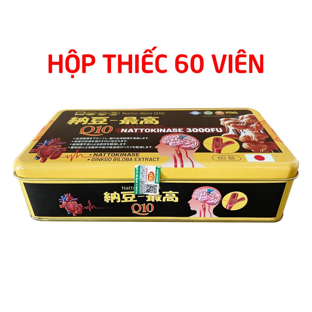 Viên uống bổ não Nattokinase (hộp thiếc) ginkgo biloba giúp hoạt huyết, tăng tuần hoàn máu - 60 viên