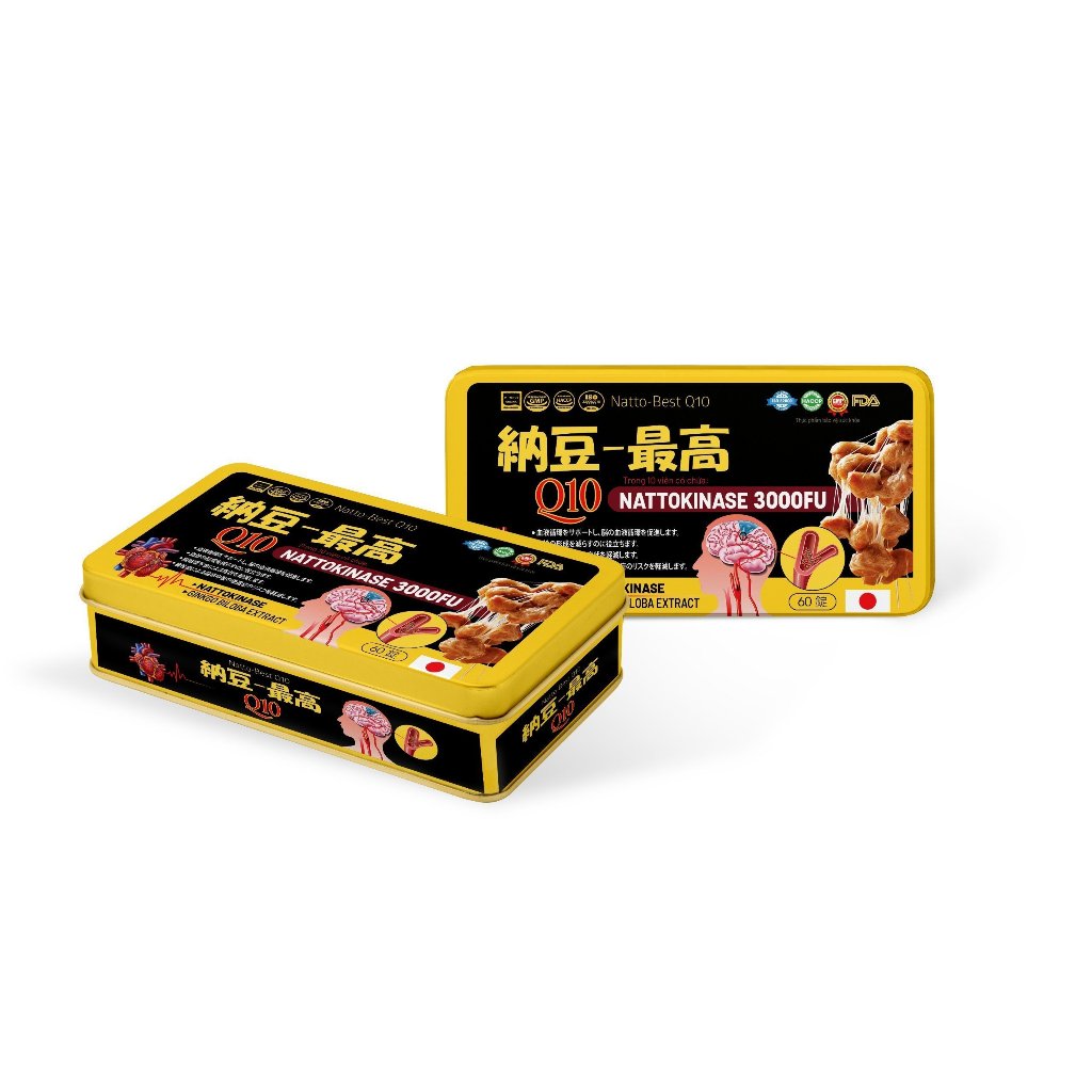 Viên uống bổ não Nattokinase (hộp thiếc) ginkgo biloba giúp hoạt huyết, tăng tuần hoàn máu - 60 viên
