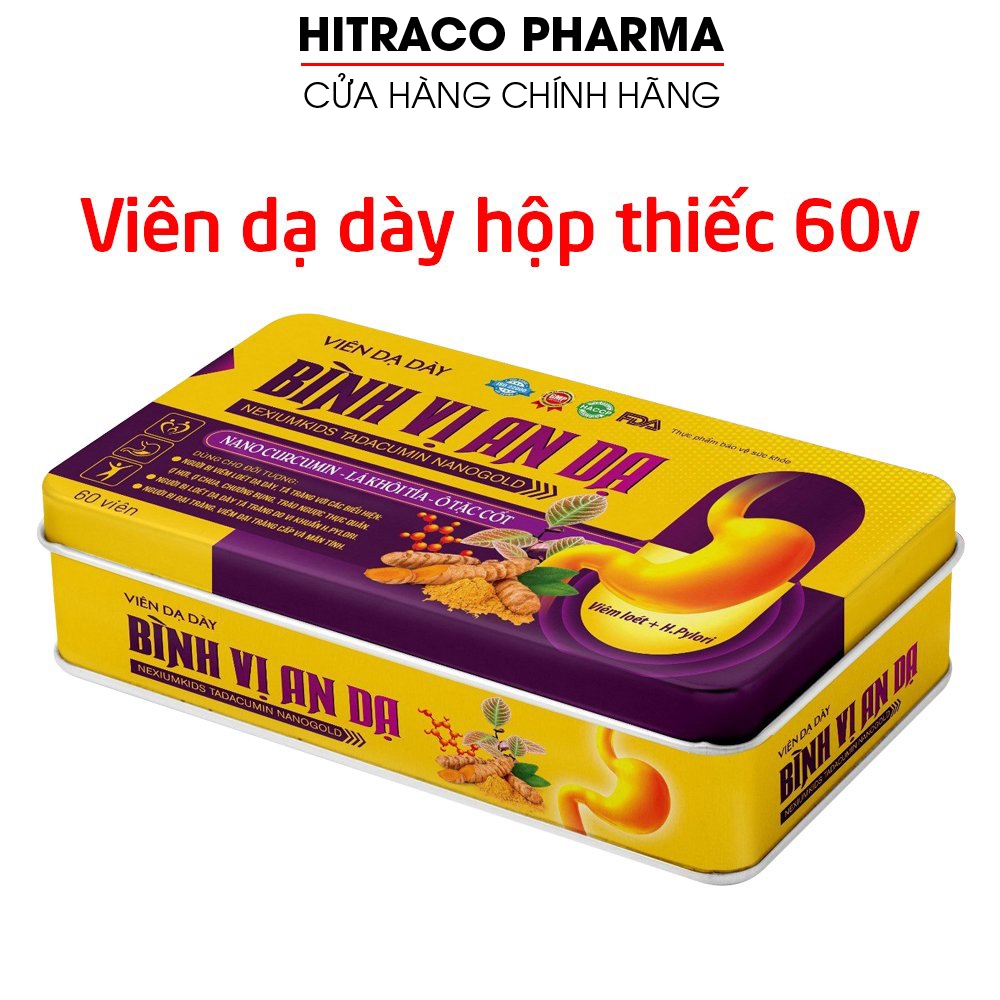 Viên dạ dày Bình Vị An Dạ (hộp thiếc) nano curcumin, lá khôi tía giảm viêm loét dạ dày - 60 viên