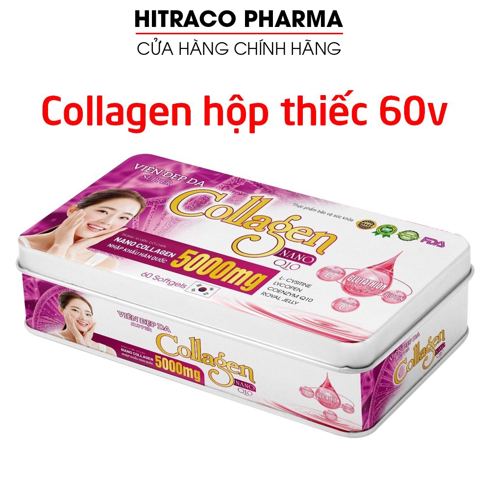 Viên đẹp da Collagen Nano Q10 (hộp thiếc) bổ sung vitamin c, glutathione chống lão hóa da - Hộp 60 viên
