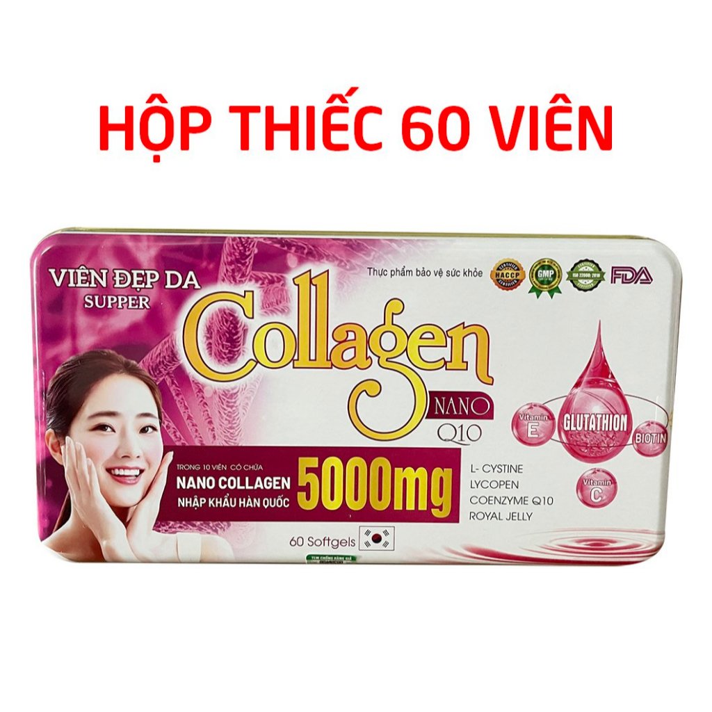 Viên đẹp da Collagen Nano Q10 (hộp thiếc) bổ sung vitamin c, glutathione chống lão hóa da - Hộp 60 viên
