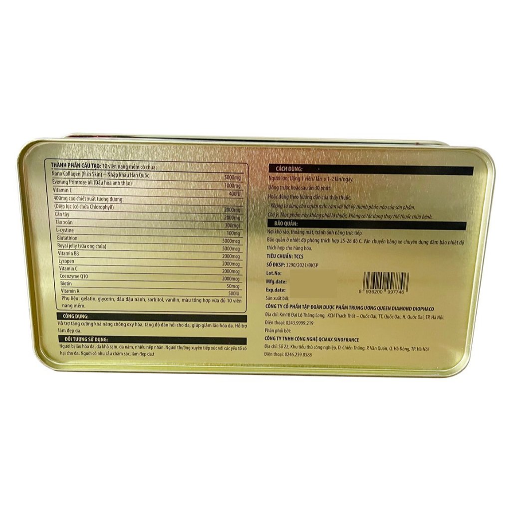 Viên đẹp da Collagen Nano Q10 (hộp thiếc) bổ sung vitamin c, glutathione chống lão hóa da - Hộp 60 viên