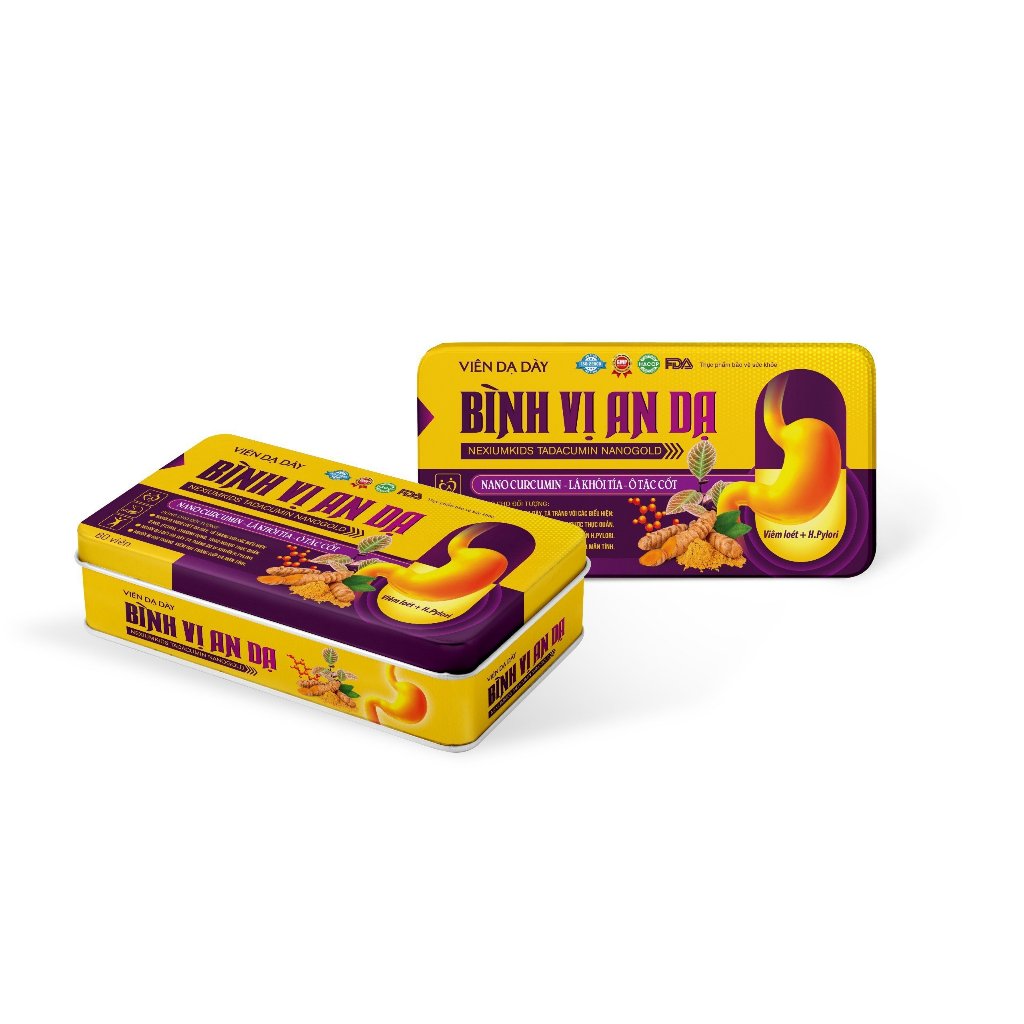 Viên dạ dày Bình Vị An Dạ (hộp thiếc) nano curcumin, lá khôi tía giảm viêm loét dạ dày - 60 viên