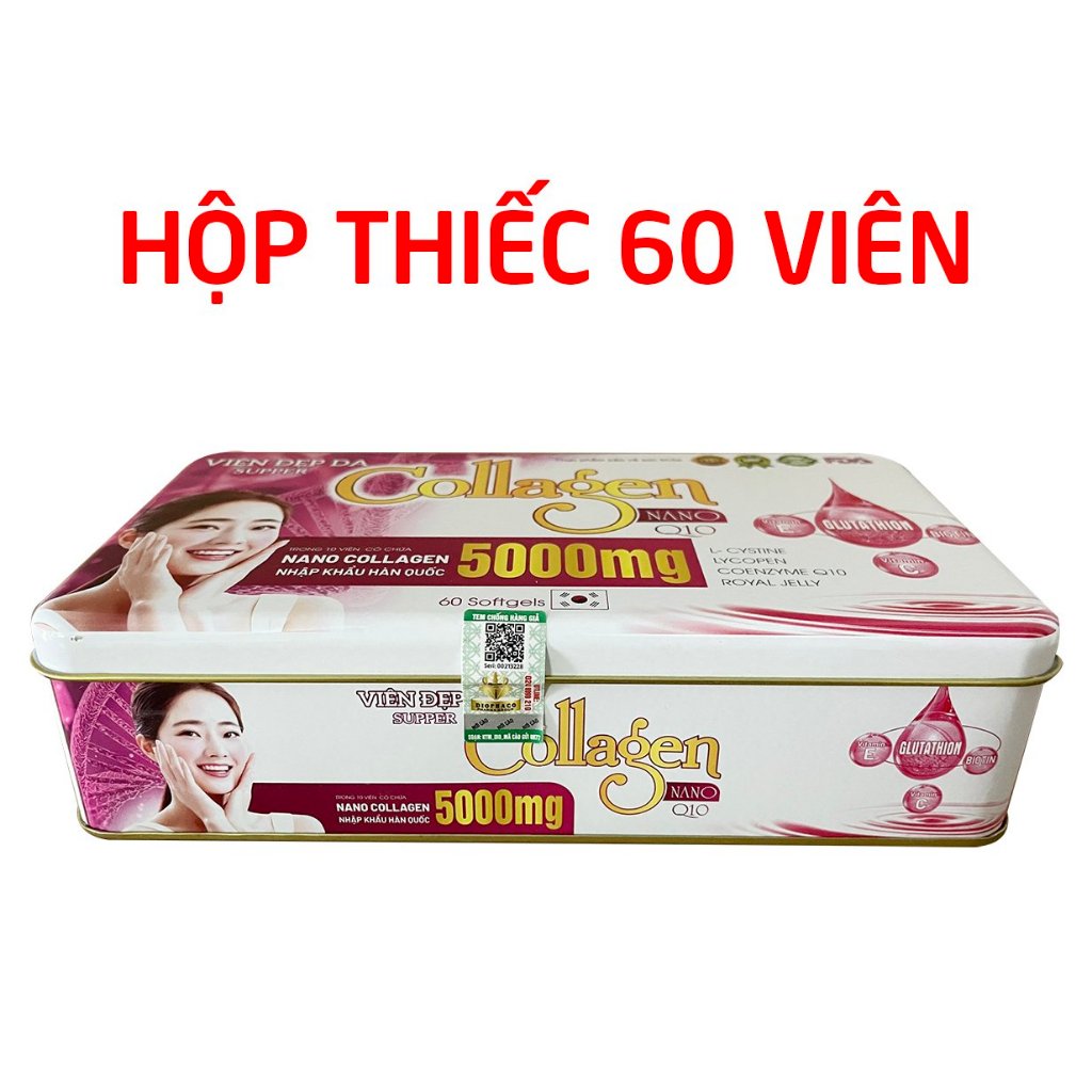 Viên đẹp da Collagen Nano Q10 (hộp thiếc) bổ sung vitamin c, glutathione chống lão hóa da - Hộp 60 viên