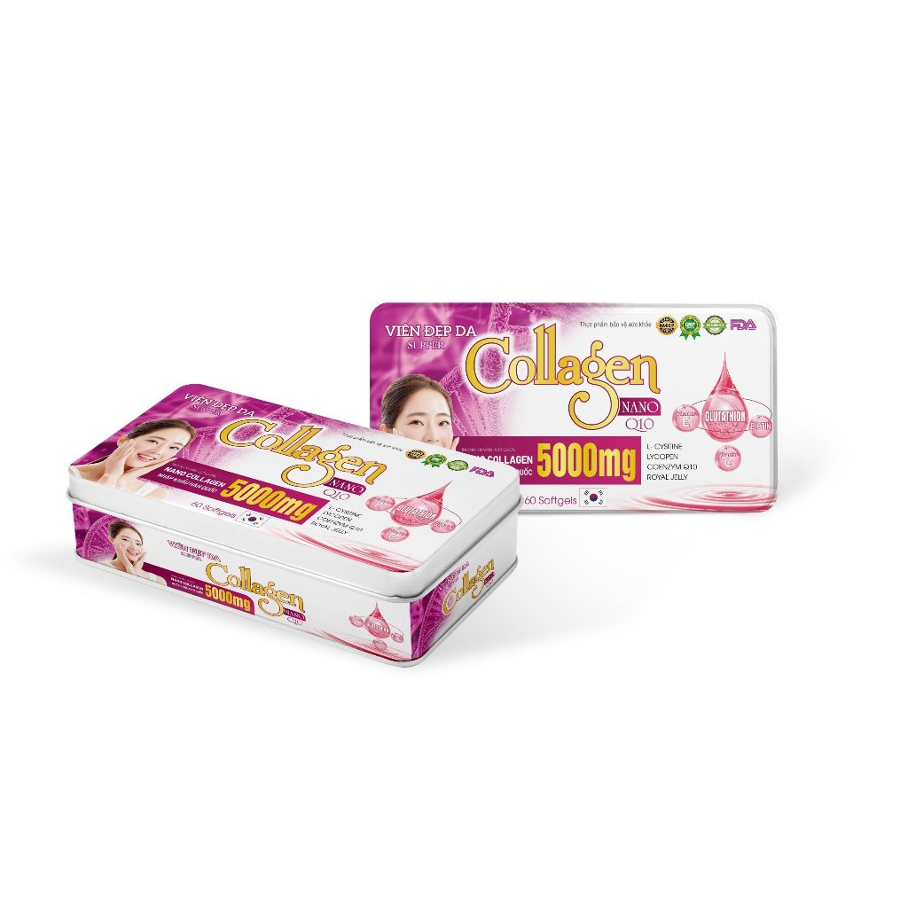 Viên đẹp da Collagen Nano Q10 (hộp thiếc) bổ sung vitamin c, glutathione chống lão hóa da - Hộp 60 viên