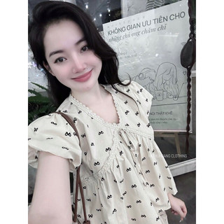 ☘️ SET126- SET BỘ CHẤM BI NƠ CỔ V PHỐI REN 💎