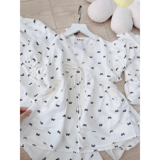 ☘️ SET126- SET BỘ CHẤM BI NƠ CỔ V PHỐI REN 💎