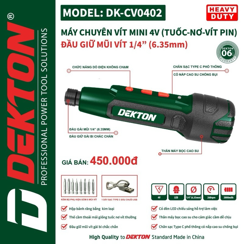 máy chuyên vít mini 4V Dekton cv0402