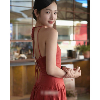 [Mya house] Đầm maxi linen cổ yếm nút bọc