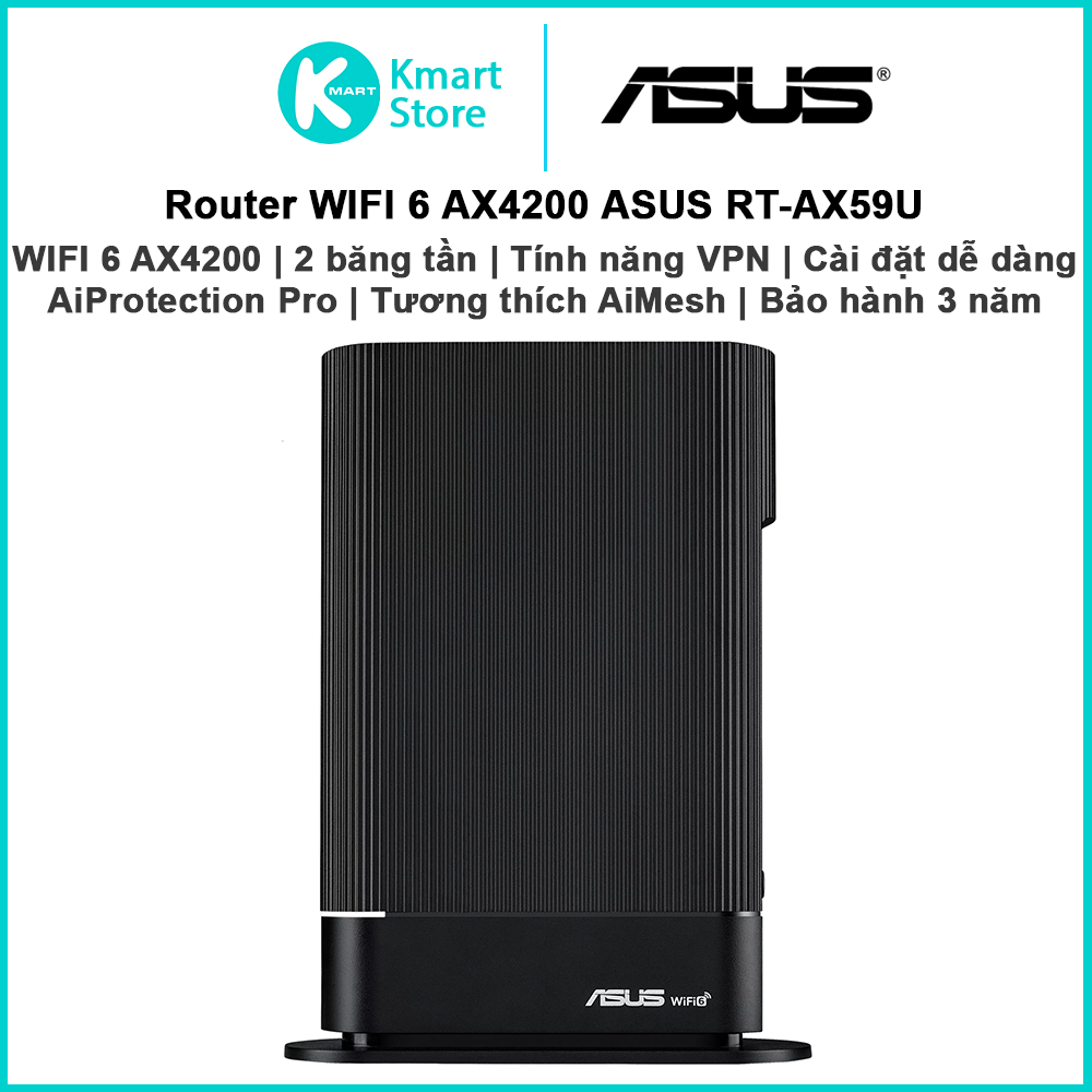 Bộ phát WIFI 6 ASUS RT-AX59U | AX4200 2 băng tần | Tương thích AiMesh | Thiết lập dễ dàng | Bảo hành