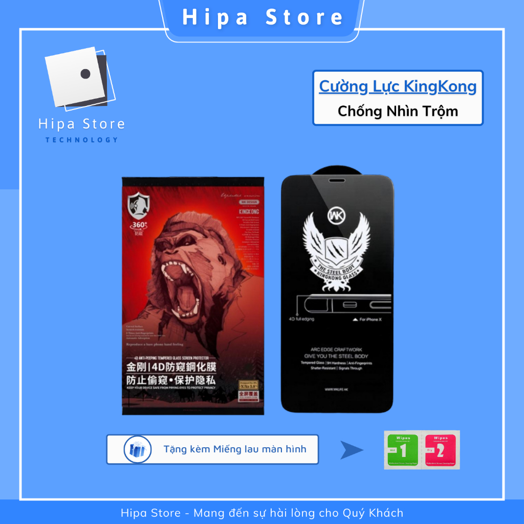 Kính Cường Lực Chống Nhìn Trộm Iphone, Cường Lực KingKong Full Màn X/Xs/Xr/11/12/13/14/Plus/Pro/Prom